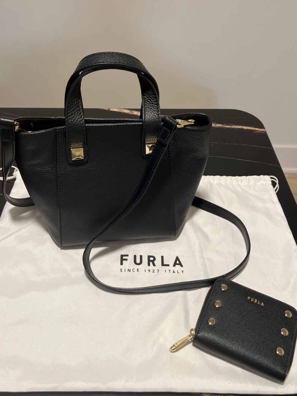Furla Black Pebbled Leather Tote with Matching Wallet